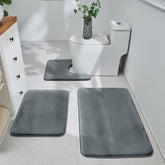 HUXMEYSON grey bathroom rug set, plush velvet, adds cozy comfort to your bath entry.