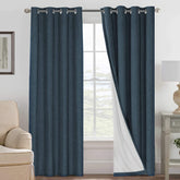 H.VERSAILTEX navy linen blackout curtain panel with anti-rust grommets for privacy.