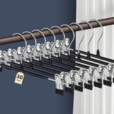 HWAJAN 30pack pants hanger with clips secures pants without slipping.