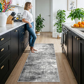 HY HAO YUN LAI 2x6 abstract kitchen runner in black and grey with non-slip backing.