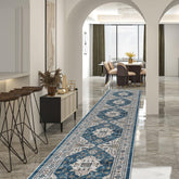 HY HAO YUN LAI hallway runner rug in blue, side view showing vibrant pattern and non-slip surface.