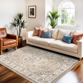 HY HAO YUN LAI 4x6 beige living room rug with non-slip backing for safer high-traffic areas.