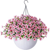 HyeFlora artificial pink daisy hanging flowers in a basket for outdoor decoration