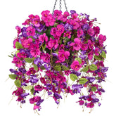 HyeFlora artificial hanging hibiscus basket flowers for outdoor decor, UV-resistant and maintenance-free.