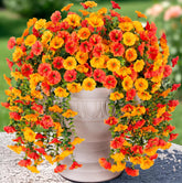HyeFlora artificial morning glory hanging branch in yellow and orange for outdoor decor.