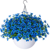 HyeFlora blue daisy hanging basket front view for outdoor decor and year round color