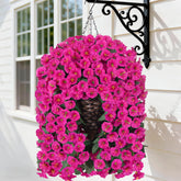 HyeFlora faux hanging flowers basket with fuchsia-morning-glory boosts outdoor charm.