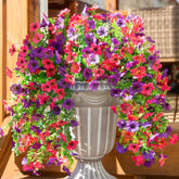HyeFlora outdoor artificial flowers purple and hotpink ideal for year-round porch decoration.