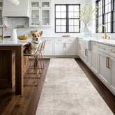HY Hao Yun Lai hallway runner in beige offers soft texture for high-traffic corridors.