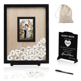 HYMENEX wedding guest book frame with blank hearts for guest signatures.