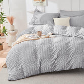 HYMOKEGE light-grey queen duvet cover on bed for soft, breathable comfort