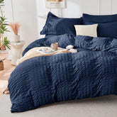 HYMOKEGE navy blue duvet cover queen shows soft microfiber fabric for comfort