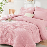 HYMOKEGE Pink Queen seersucker texture close-up, wrinkle-resistant and easy to care for
