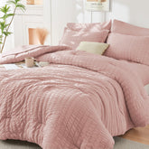 HYMOKEGE Rose Gold Queen comforter with seersucker texture for elegant bedding