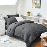 HYMOKEGE Twin XL seersucker comforter set on bed for cozy all-season style