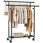 HYSEYY clothes rack with double rods keeps garments neatly organized