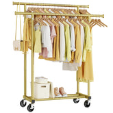 HYSEYY double rods clothes rack in gold frame for versatile hanging and storage.