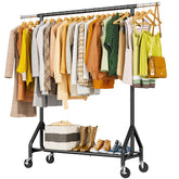 HYSEYY heavy-duty clothes rack demonstrating 450-pound capacity for heavy garments