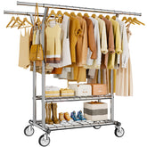 HYSEYY heavy duty clothes rack with rolling wheels for easy room-to-room transport