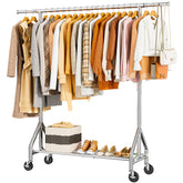 HYSEYY heavy-duty clothes rack side view shows sturdy construction.