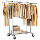 HYSEYY heavy-duty clothes rack side view highlights a sturdy frame with anti-tip stability.
