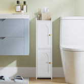 Hzuaneri two-door bathroom cabinet keeps items dry and organized.