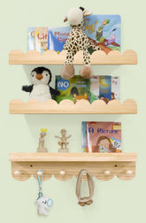 icnjdmopclean scalloped wall shelves with hooks for tidy books and toys