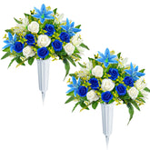 ICX artificial cemetery flowers with vase, two-set for grave decor.