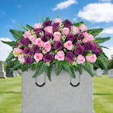ICX cemetery headstone saddle with pink roses for lasting grave decor