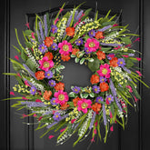 ICX spring wreath front door 24inch with lavender and daisies, enhances curb appeal.