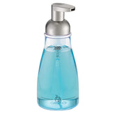 iDesign foaming soap dispenser front view with clear bottle and nickel pump