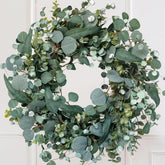 Idyllic 22-inch Eucalyptus Wreath on front door adds year-round curb appeal.