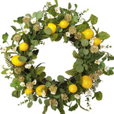 Idyllic lemon wreath front door display with bright lemons