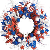 Idyllic patriotic wreath with glitter stars for front door curb appeal.
