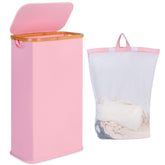 iEGrow 65L slim laundry hamper with pink lid for tight spaces