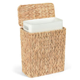 IEGrow wicker trash can with lid conceals waste and adds natural texture.