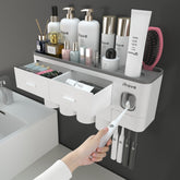 iHave toothbrush holder wall-mount with 4 cups keeps family bathroom organized and tidy