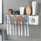 iHave toothbrush holder wall-mounted with toothpaste dispenser keeps bathroom organized.