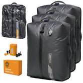 IKYWT vacuum-seal bags and pump show space-saving travel in overhead bins