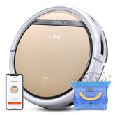 ILIFE V5s Plus robot vacuum mop in action on hardwood floors for a total clean.
