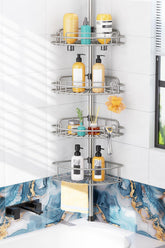 HAMITOR 4-Tier Shower Caddy Tension Pole β Rustproof, No-Drill, Adjustable 47-121 Inches