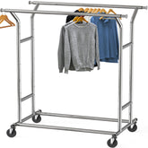 Simple Houseware Heavy Duty Double Rail Garment Rack – 200 lb Capacity, Extendable Rod 42.75–67.75 in, Chrome