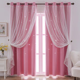 Indistar Star Cutout Curtains pink star pattern closeup for cozy bedroom ambiance