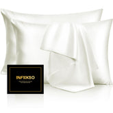 INFIIXSO silk pillowcase cream close-up shows ultra-smooth surface reducing friction