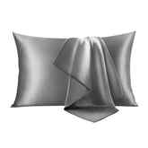 INFIIXSO silk pillowcase front view in dark grey 2-pack for smooth hair and skin.