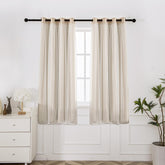 INLINAS beige blackout curtains with sheer overlay block light while preserving privacy.