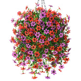 INQCMY artificial daisy hanging basket for outdoor spaces adds year-round color.