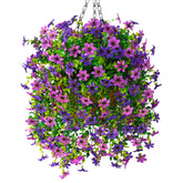 INQCMY artificial hanging flowers basket closeup showing realistic daisies for year-round outdoor appeal