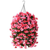 INQCMY artificial hanging basket front view with deep pink begonias for outdoor decor