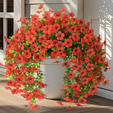 INQCMY artificial hanging flowers with soft petals for porch décor and year-round charm.